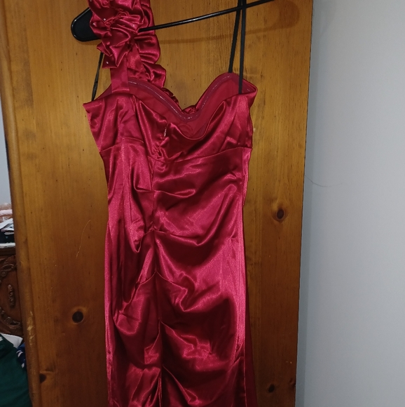 Red One Shoulder Dress - Picture 2 of 5